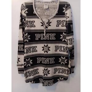Victoria's Secret Women's Grey/Black "PINK"/Snowflake Print Thermal/Sleepwear XS